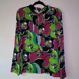 Talbots Vibrant Pink Green Black Floral Paisley Blouse